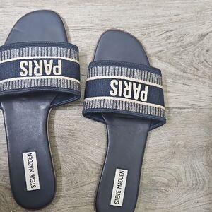Steve Madden Navy and Cream PARIS Slide Sandals